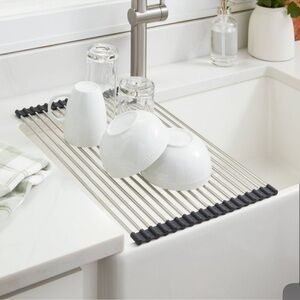 🛍️ Brightroom Over the Sink Dish Drainer Silver Stainless Steel Drying Rack Mat
